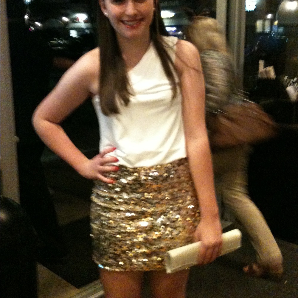 One shoulder gold glitter white dress bodycon